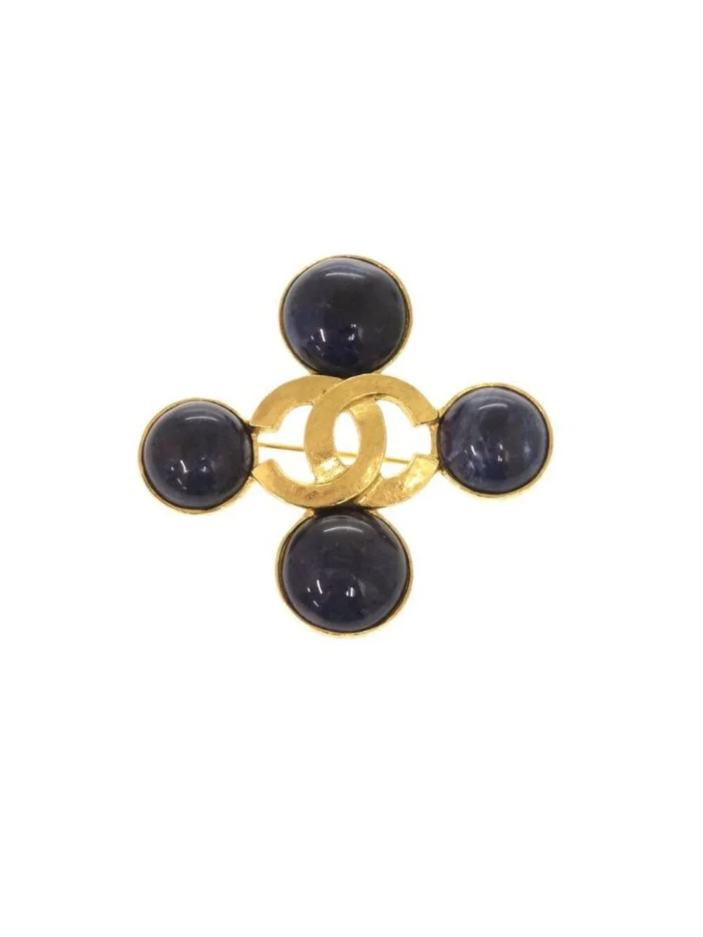 Chanel Vintage CC Logo Metal Color Stone Gold Brooch